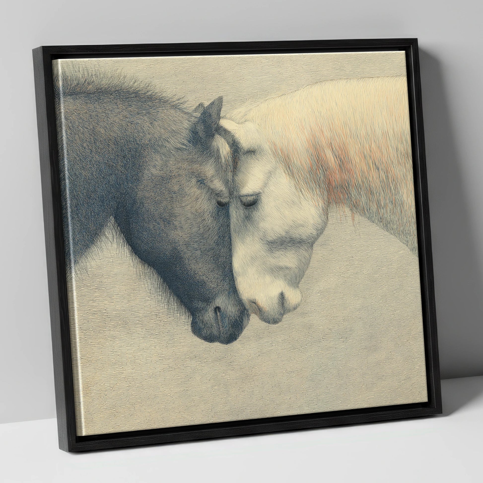 Quiet Harmony horse portrait canvas wall art in black frame