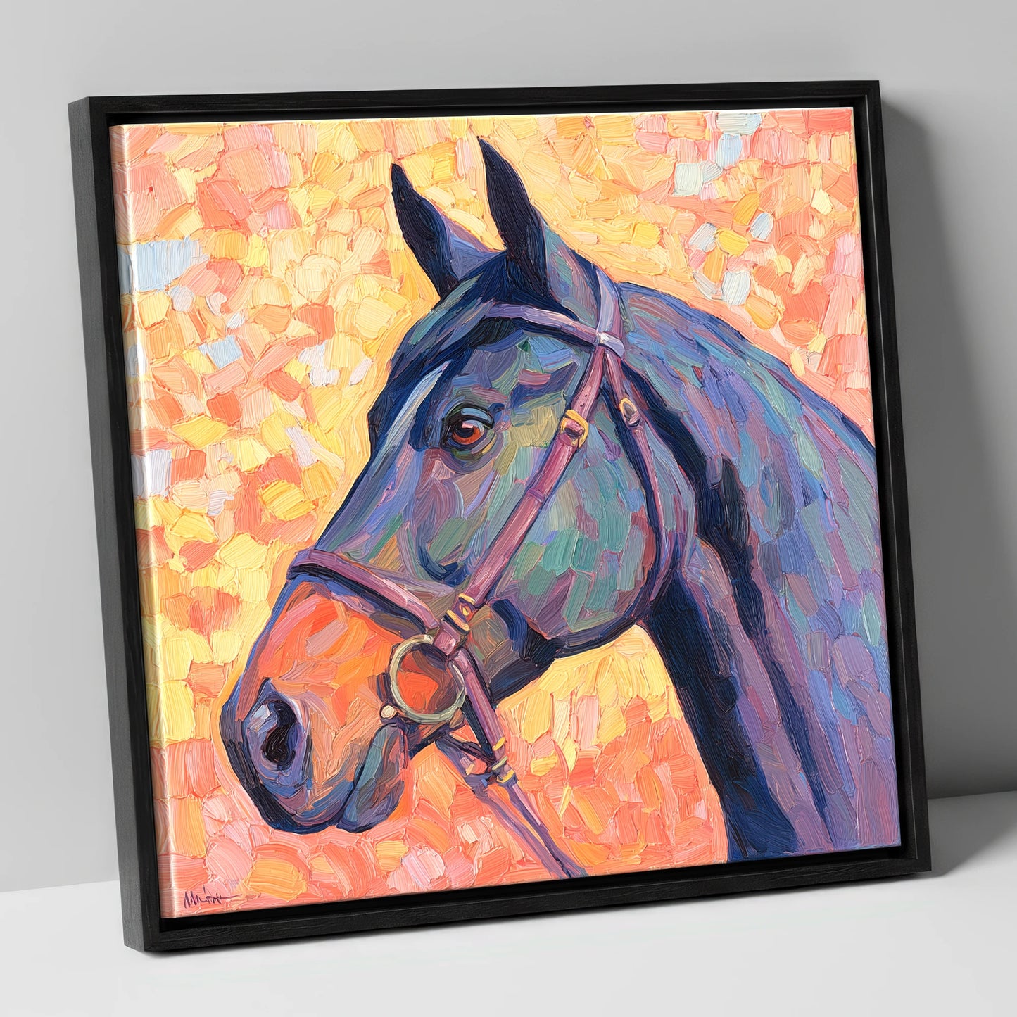 Radiant Equine Profile horse portrait canvas wall art in black frame