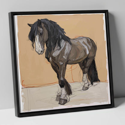 Feathered Strength horse breed canvas wall art in black frame