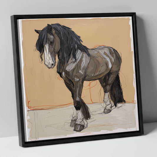 Feathered Strength horse breed canvas wall art in black frame