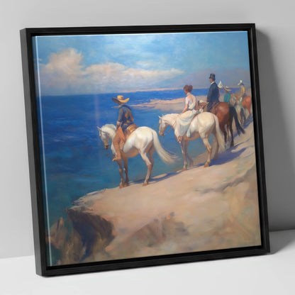 Coastal Riders Halt horse landscape canvas wall art in black frame