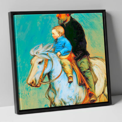 The Guiding Hand horse & rider canvas wall art in black frame