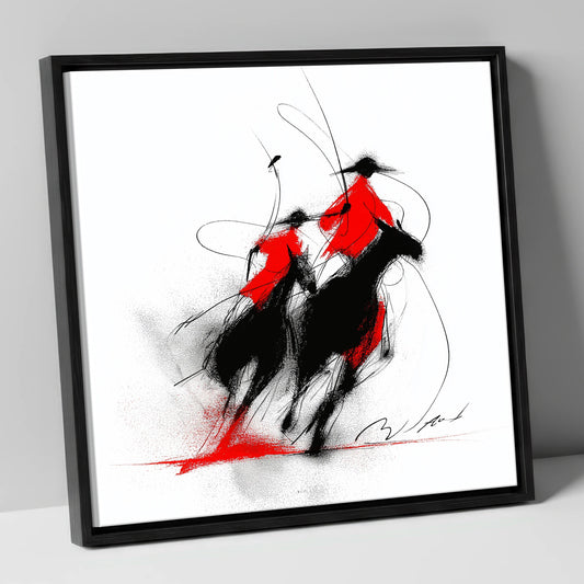 The Crimson Chukka polo horse canvas wall art in black frame