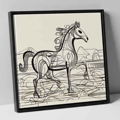 Coastline Contours beach horse canvas wall art in black frame