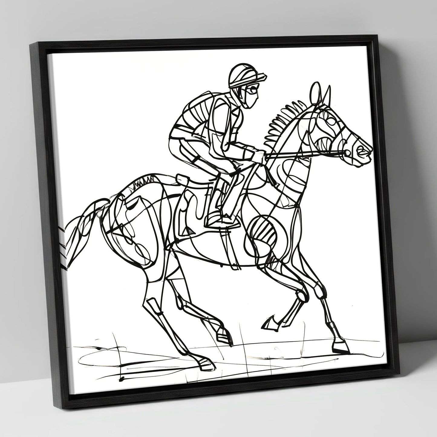 Geometry of Speed racing horse canvas wall art in black frame