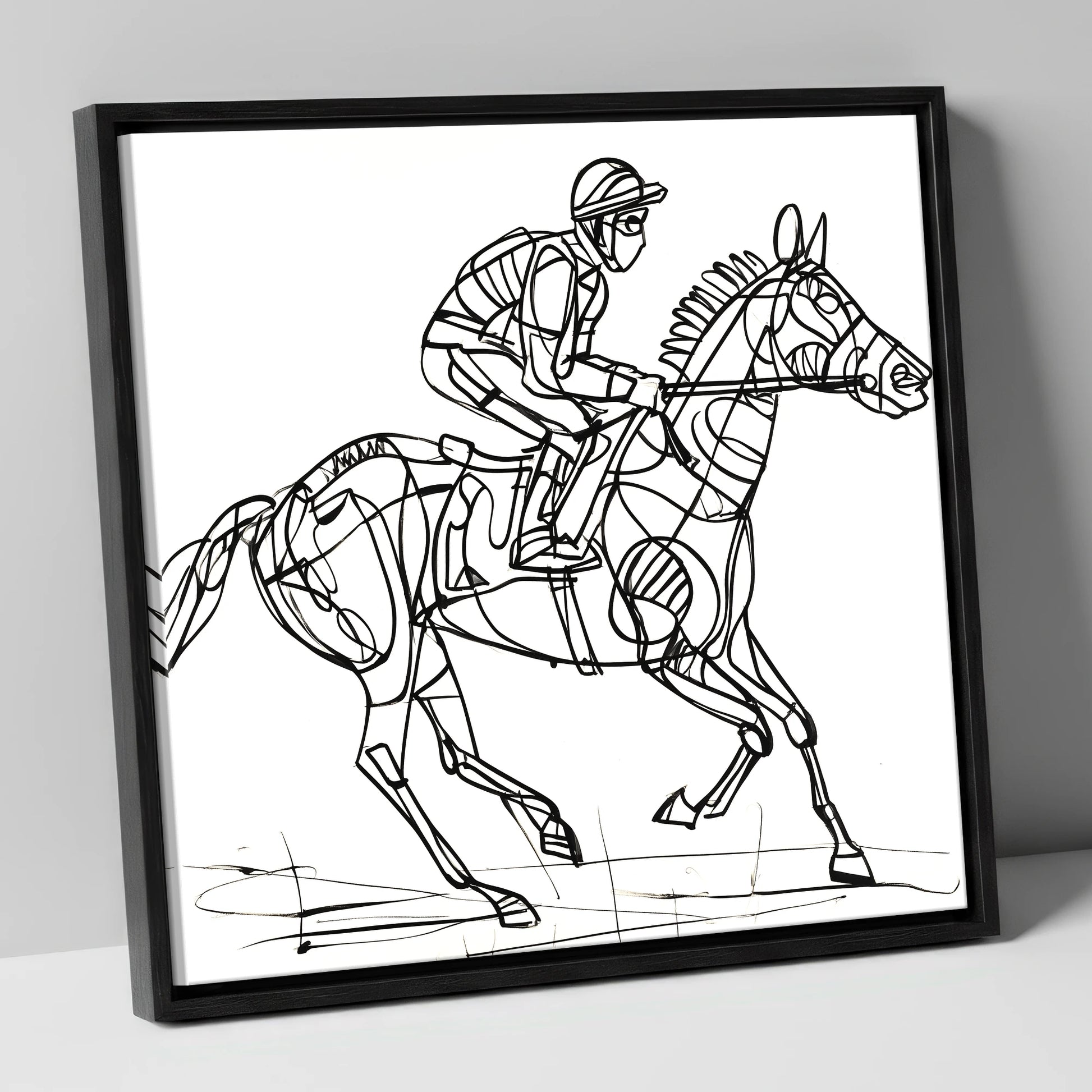 Geometry of Speed racing horse canvas wall art in black frame