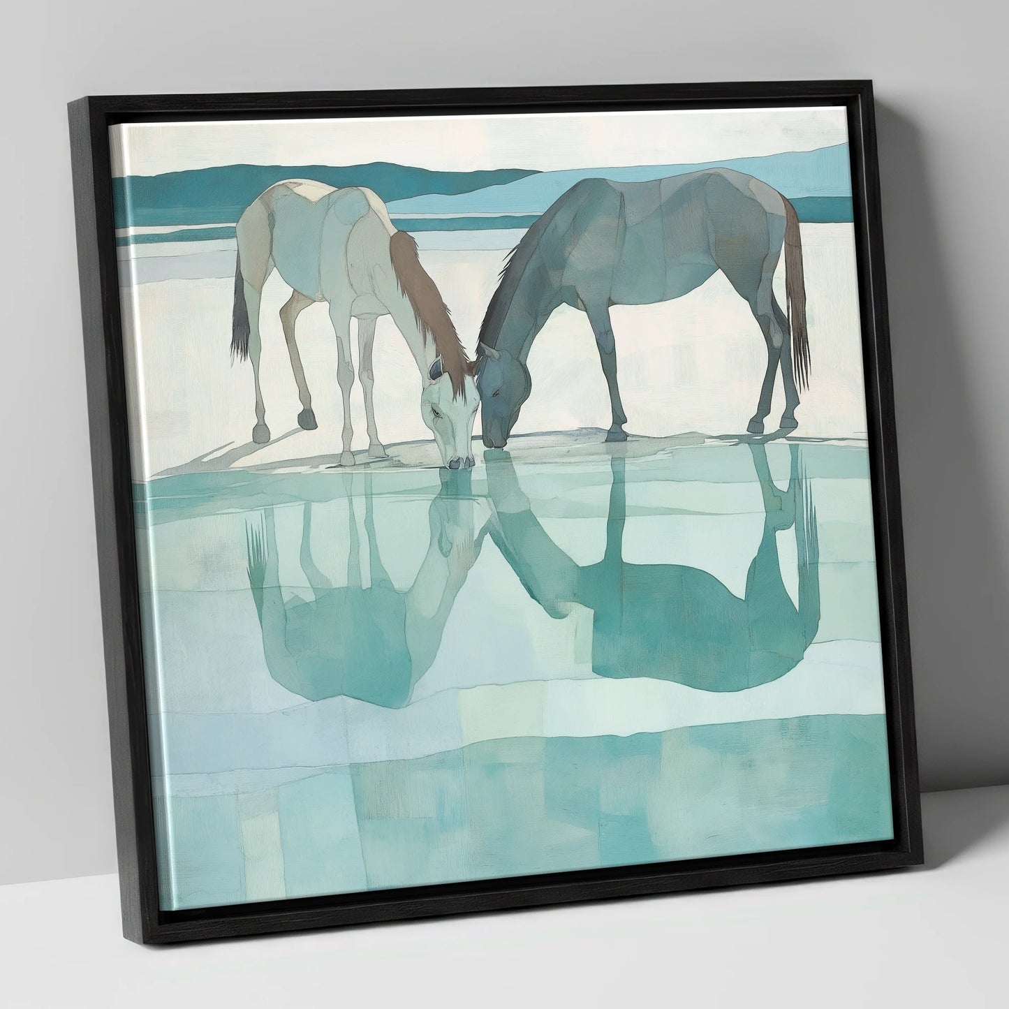 Mirrored Serenity wild horses canvas wall art in black frame