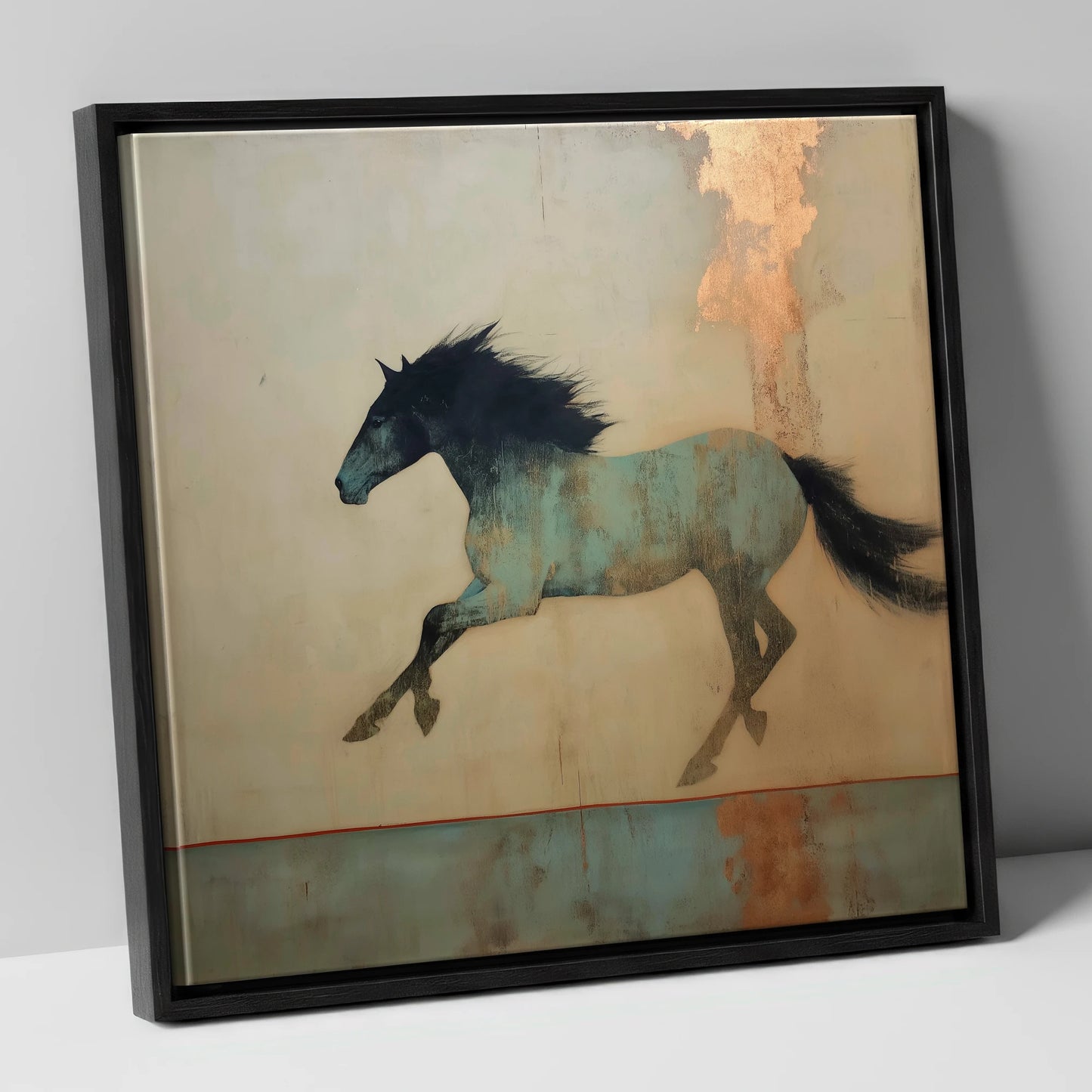 Gilded Equine Spirit horse portrait canvas wall art in black frame