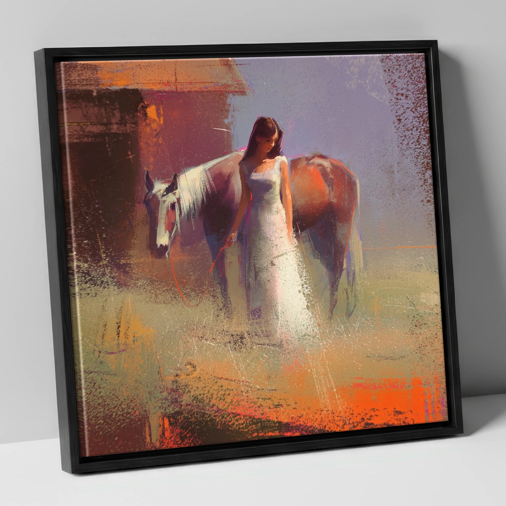 A Quiet Bond horse & rider canvas wall art in black frame