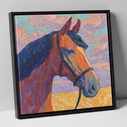 Painted Bay Profile horse portrait canvas wall art in black frame