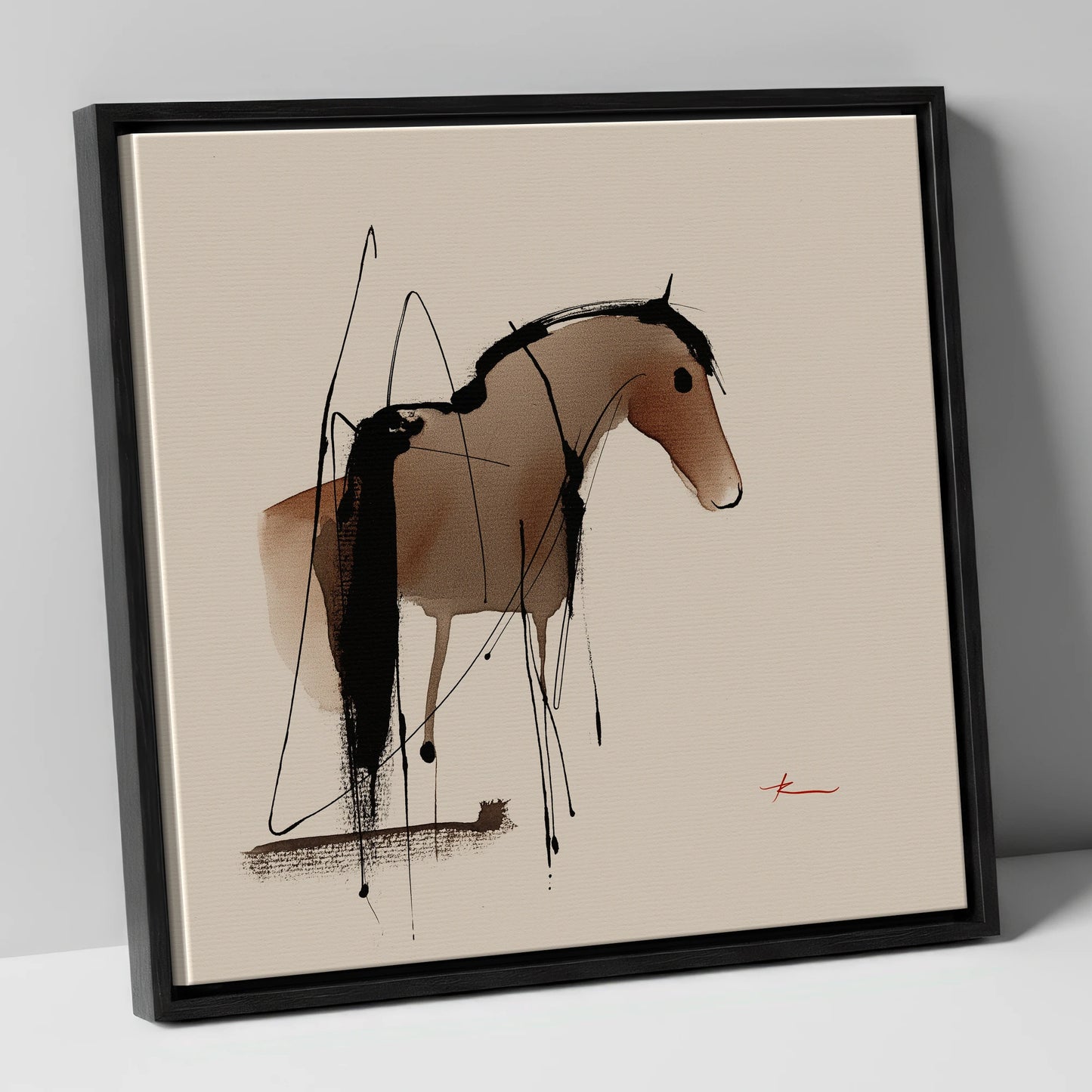 Essence in Ink horse portrait canvas wall art in black frame