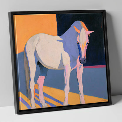 Vibrant Colour Block Grey Horse horse breed canvas wall art in black frame