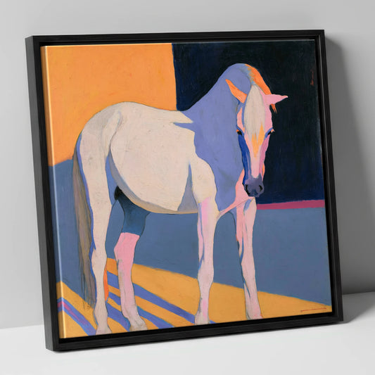 Vibrant Colour Block Grey Horse horse breed canvas wall art in black frame