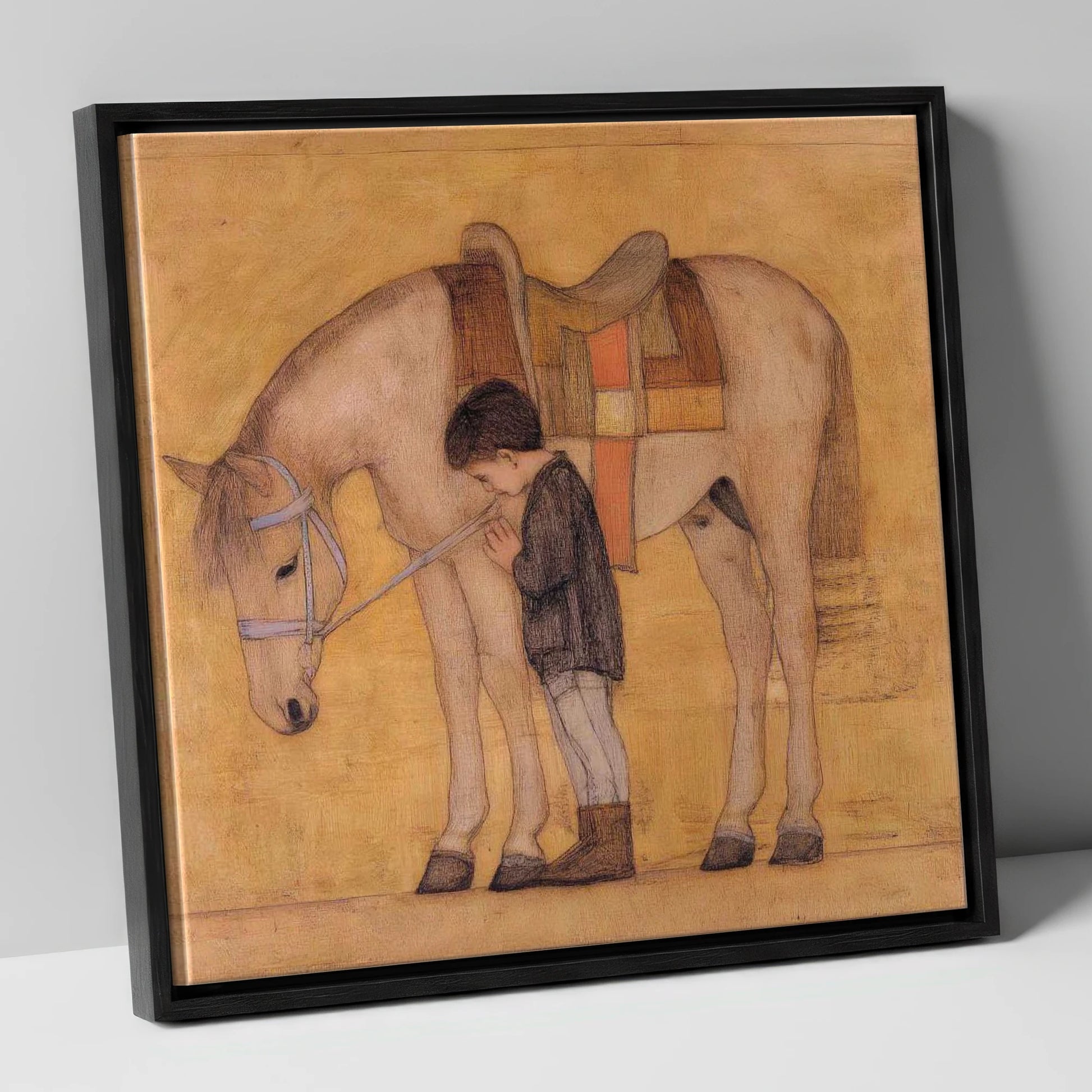 The Quiet Bond horse & rider canvas wall art in black frame