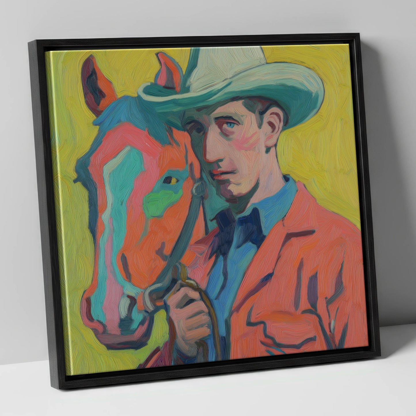 Vivid Western Companion western horse canvas wall art in black frame