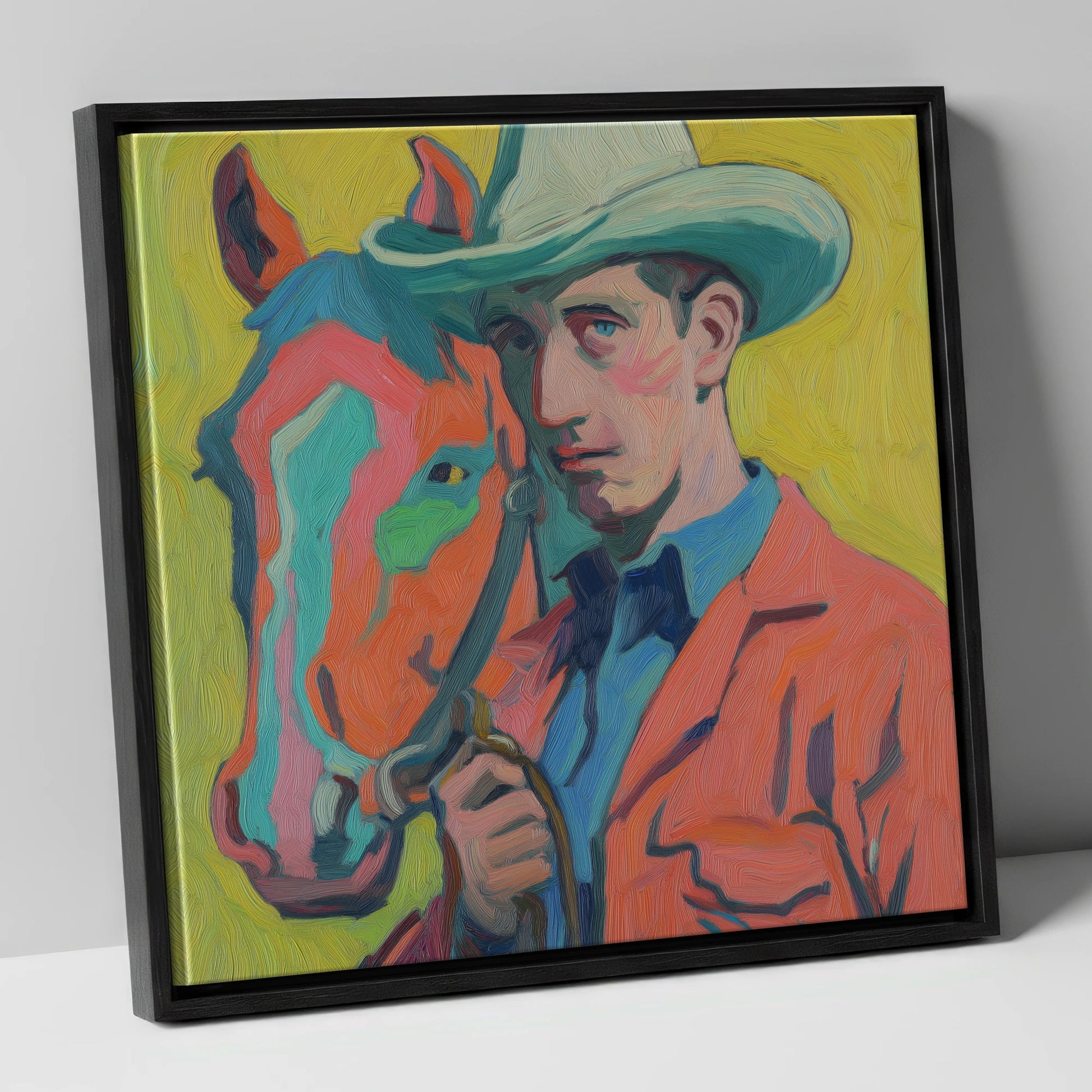 Vivid Western Companion western horse canvas wall art in black frame