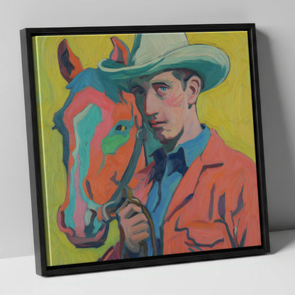Vivid Western Companion western horse canvas wall art in black frame