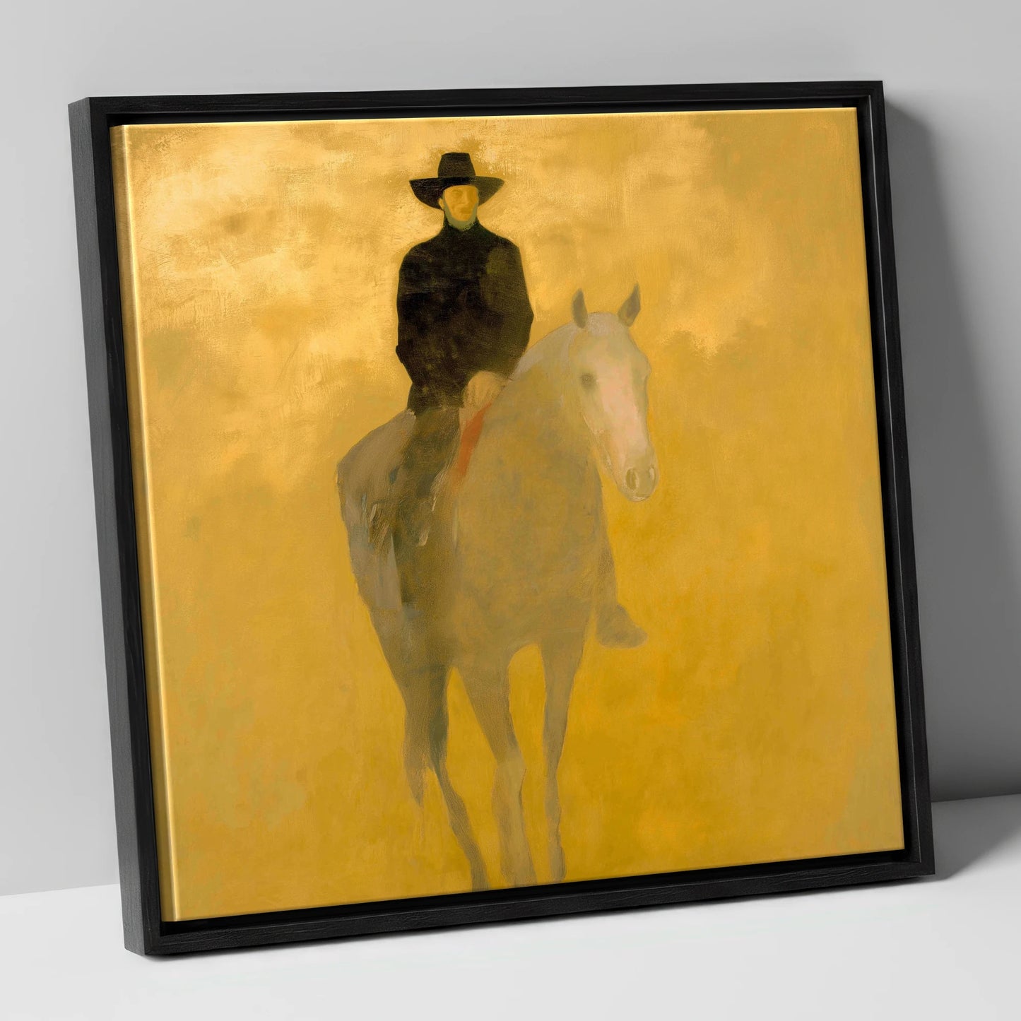 The Golden Trail western horse canvas wall art in black frame