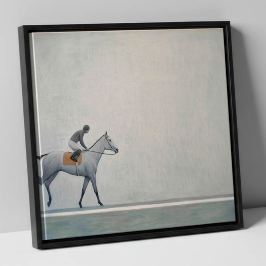 Silent Stride racing horse canvas wall art in black frame