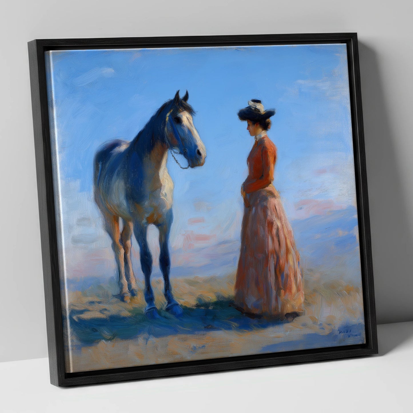 A Timeless Bond horse & rider canvas wall art in black frame