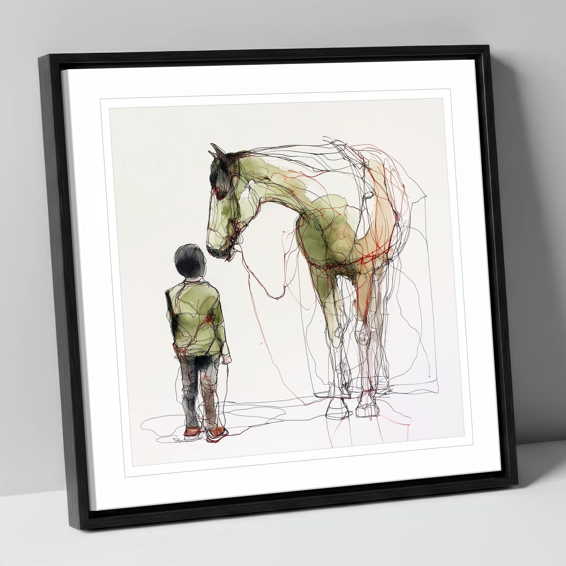 Threads of Connection horse & rider canvas wall art in black frame