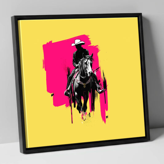 Magenta High Noon western horse canvas wall art in black frame