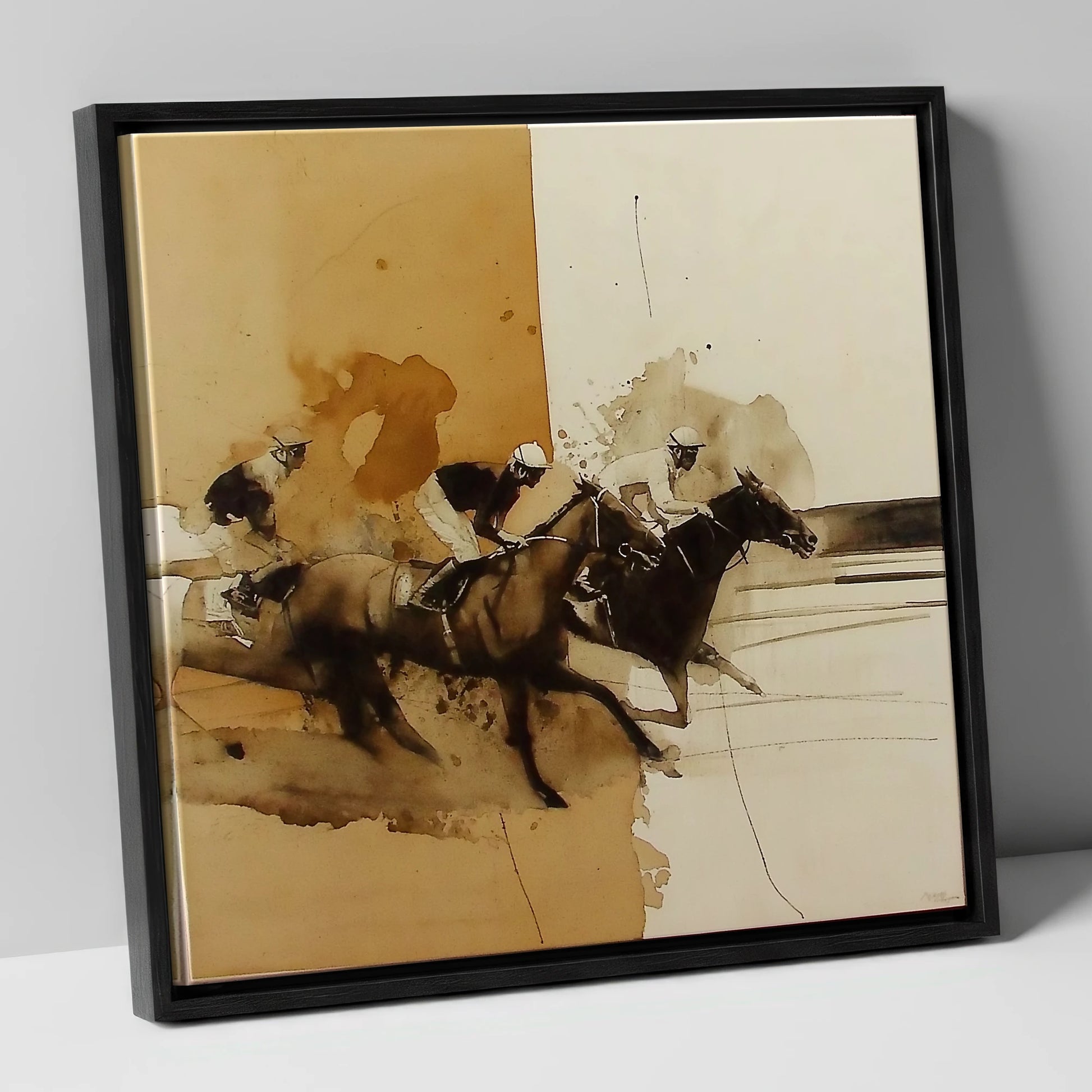 Dust and Glory racing horse canvas wall art in black frame