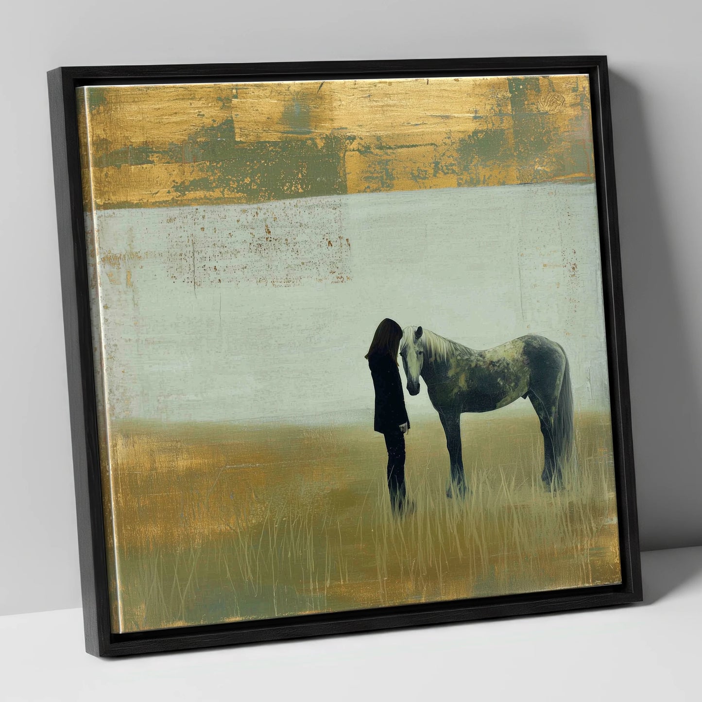 Silent Understanding horse & rider canvas wall art in black frame