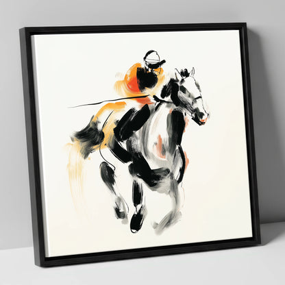 Flash of Amber racing horse canvas wall art in black frame