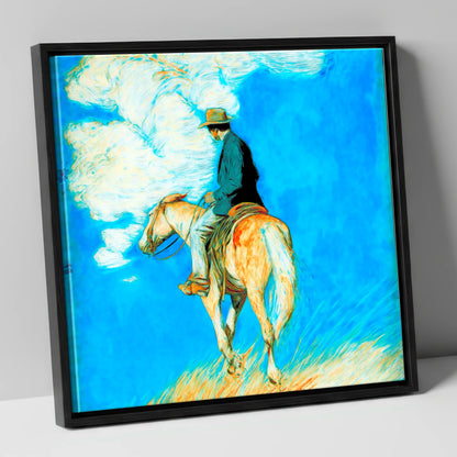 Vivid Western Horizon western horse canvas wall art in black frame