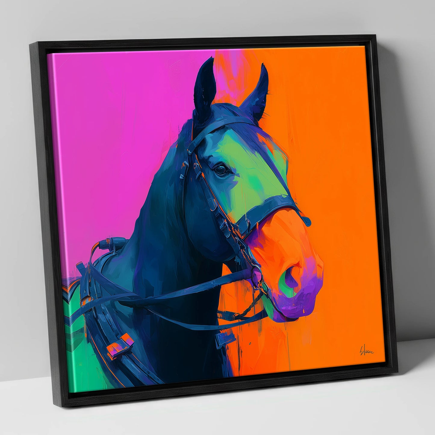 The Electric Workhorse working horse canvas wall art in black frame