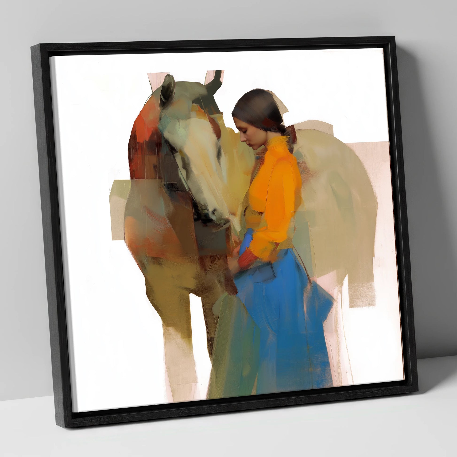 Modern Harmony horse & rider canvas wall art in black frame
