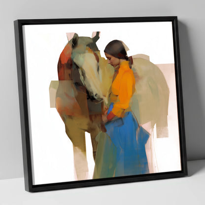Modern Harmony horse & rider canvas wall art in black frame