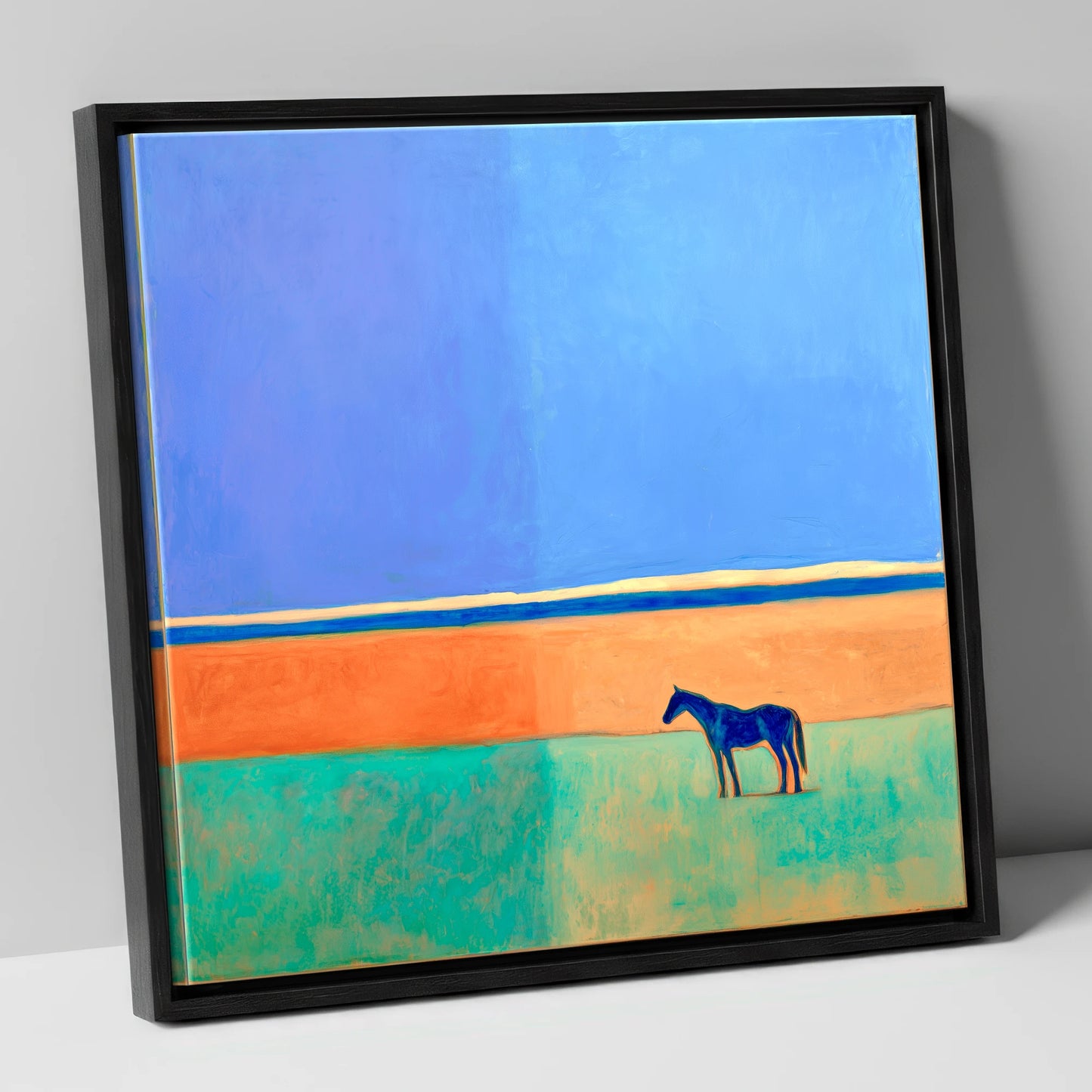 Cobalt Horizon horse landscape canvas wall art in black frame
