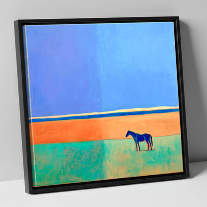 Cobalt Horizon horse landscape canvas wall art in black frame