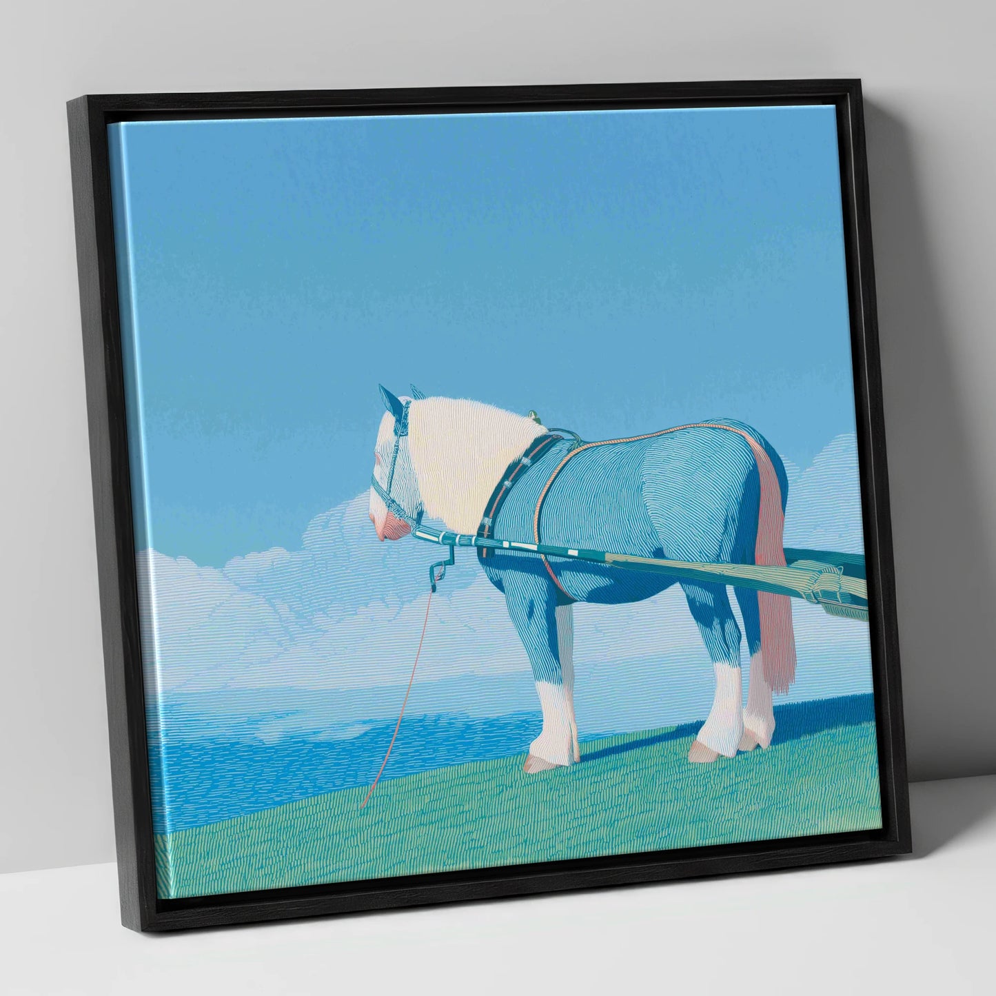 Steadfast Horizon working horse canvas wall art in black frame