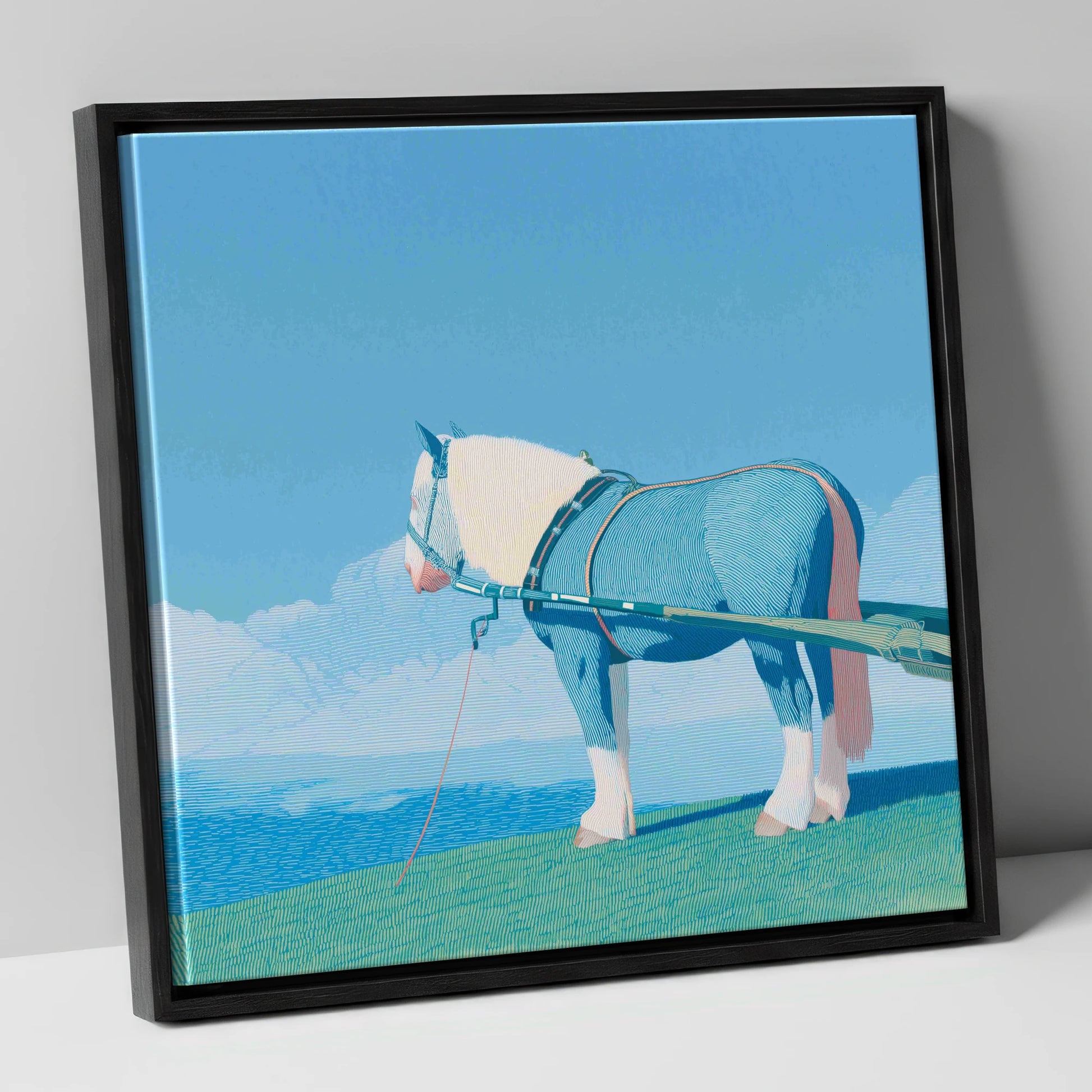 Steadfast Horizon working horse canvas wall art in black frame