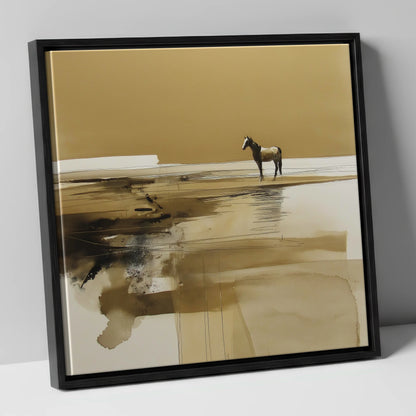 Solitary Horizon horse landscape canvas wall art in black frame