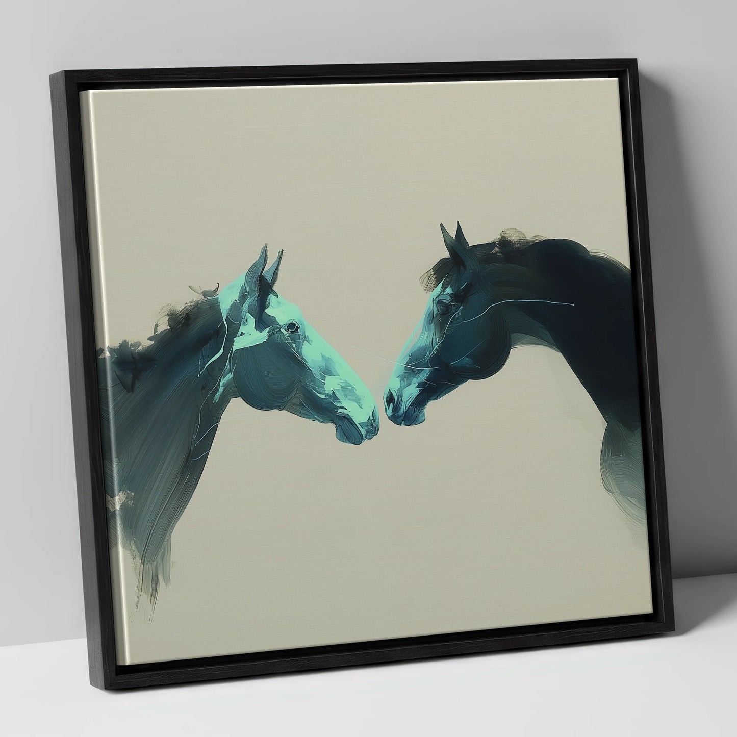 Quiet Connection horse portrait canvas wall art in black frame
