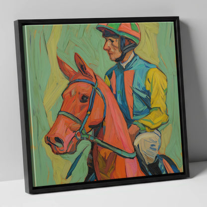 Colours of the Turf racing horse canvas wall art in black frame