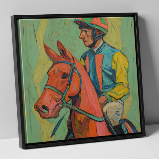 Colours of the Turf racing horse canvas wall art in black frame