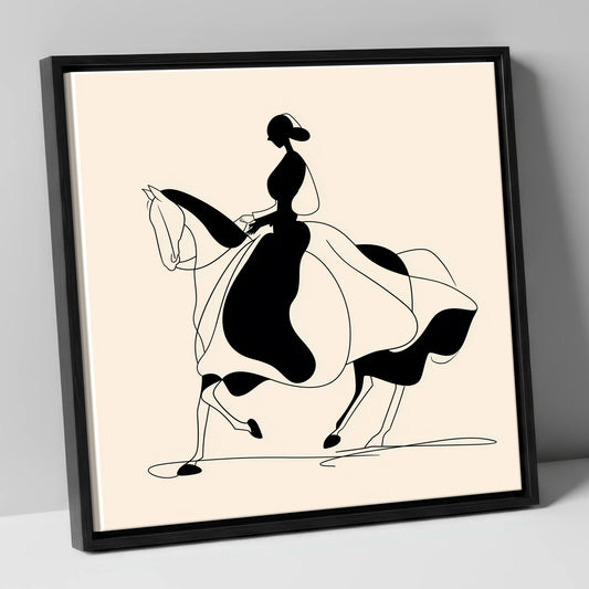 Fluid Elegance dressage horse canvas wall art in black frame