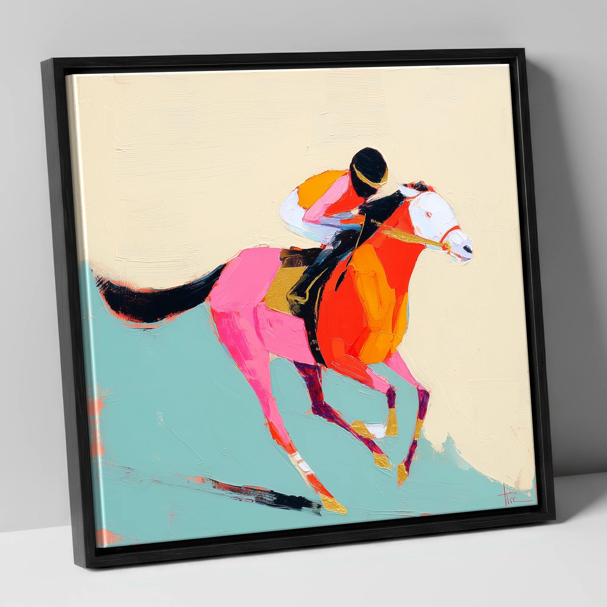 The Colour of Speed racing horse canvas wall art in black frame