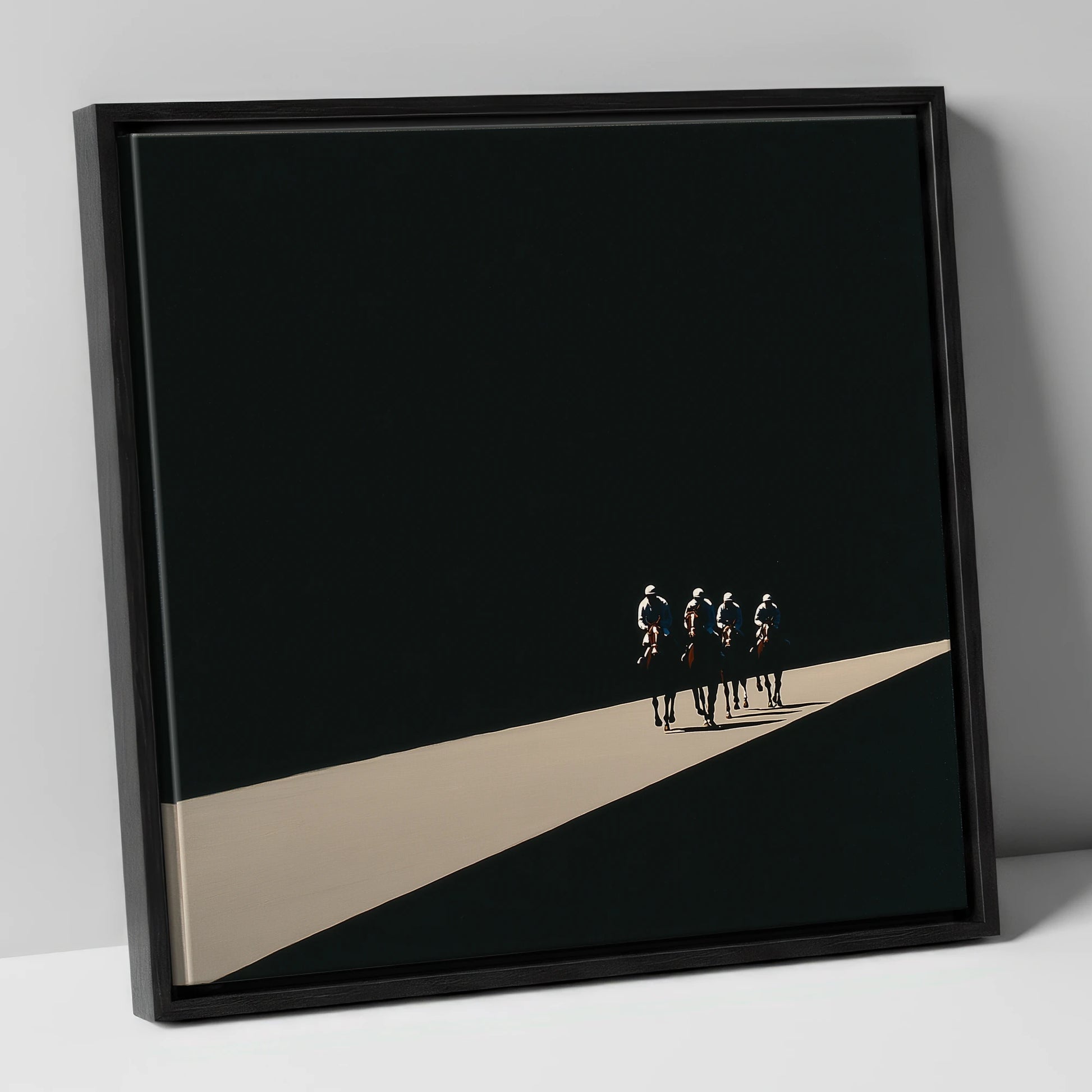 Out of the Shadows racing horse canvas wall art in black frame