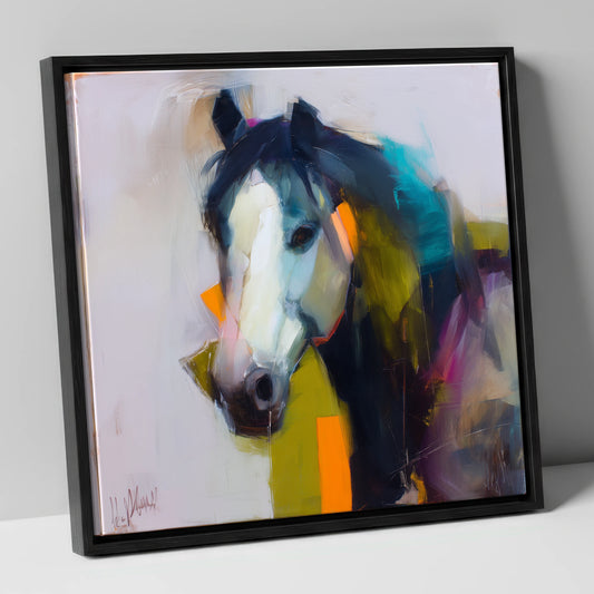 Contemporary Blaze Portrait horse portrait canvas wall art in black frame