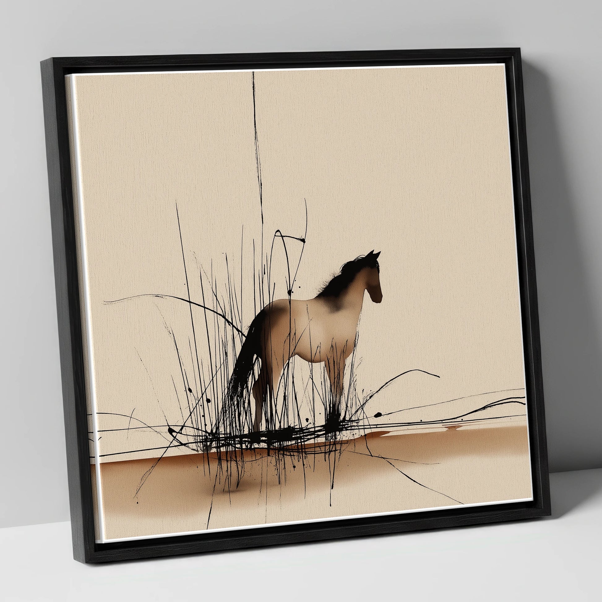 Sentinel of the Reeds wild horses canvas wall art in black frame