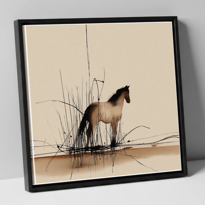 Sentinel of the Reeds wild horses canvas wall art in black frame