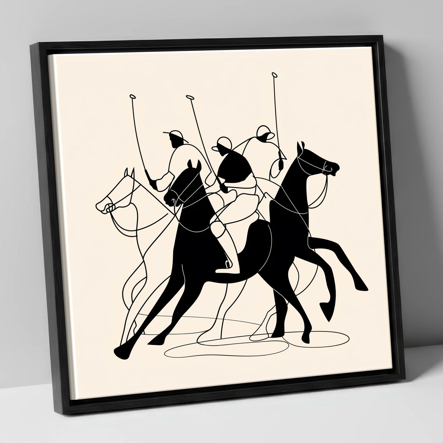 Dynamics of the Match polo horse canvas wall art in black frame