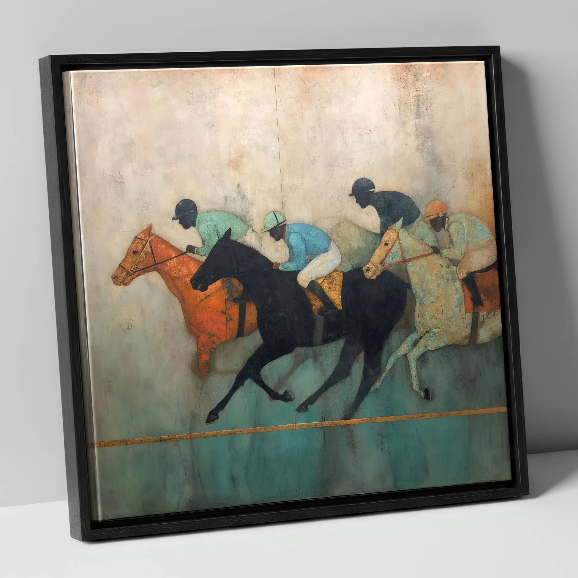 The Golden Furlong racing horse canvas wall art in black frame