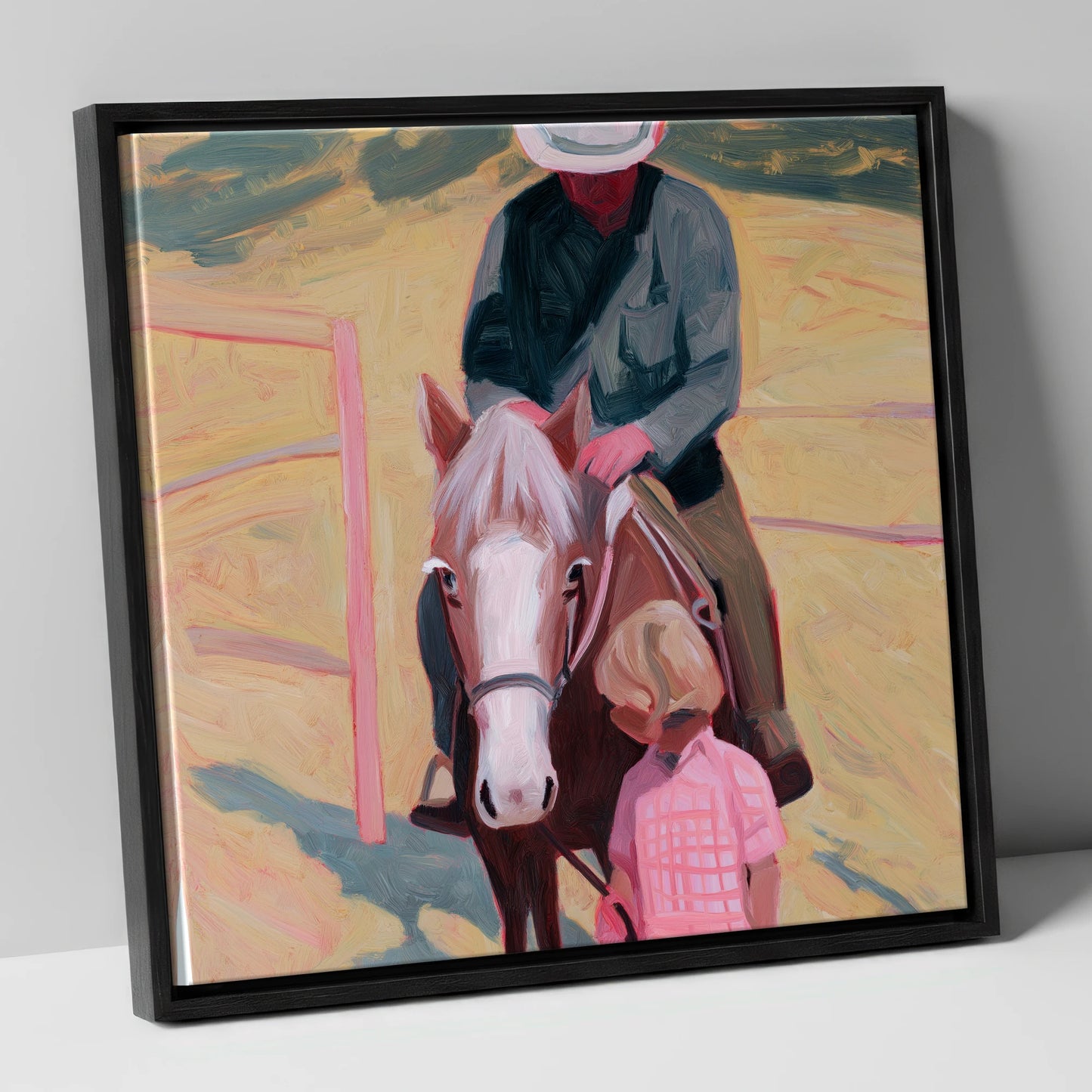 The Gentle Lesson horse & rider canvas wall art in black frame